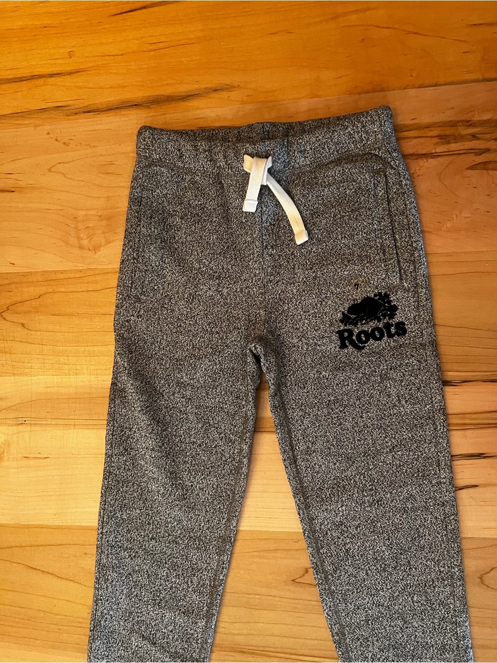 Roots Kids Heather Gray Jogger Pants with White Drawstring